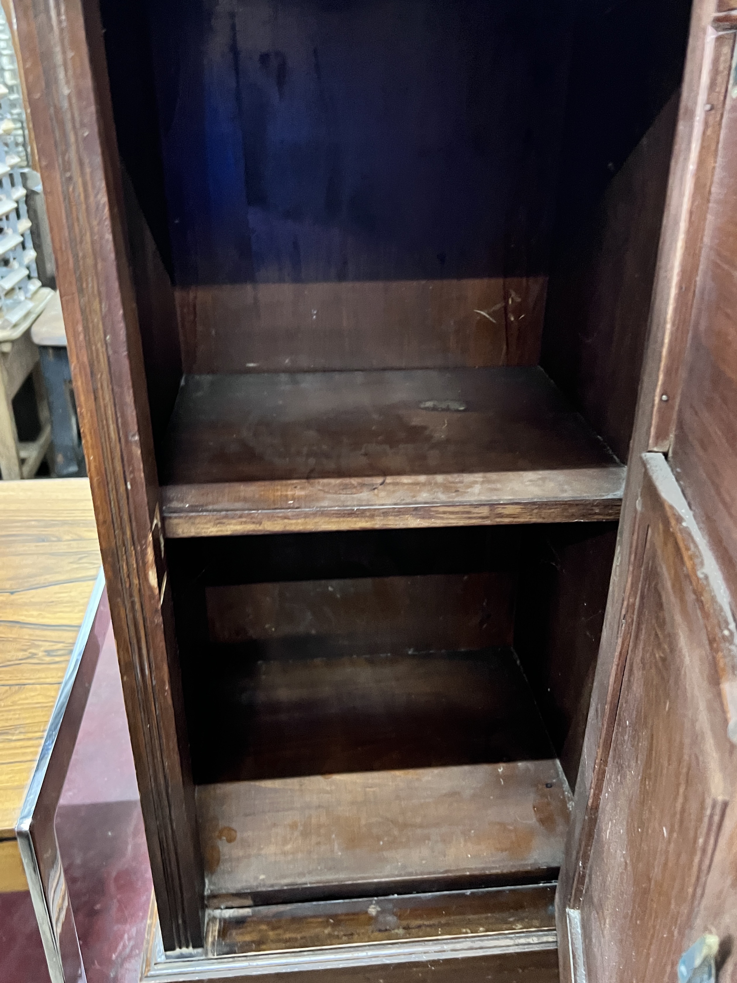 Two late Victorian mahogany bedside cabinets, larger width 38cm, depth 35cm, height 85cm